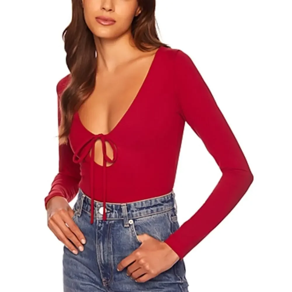 Susana Monaco Long Sleeves Scoop Neck Tie Top - Red NWT Size Large